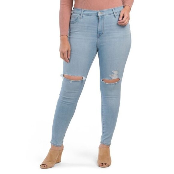 Levis 721 Womens High Rise Light Wash Distressed Skinny Jeans Plus Sz 18W New - Picture 1 of 10